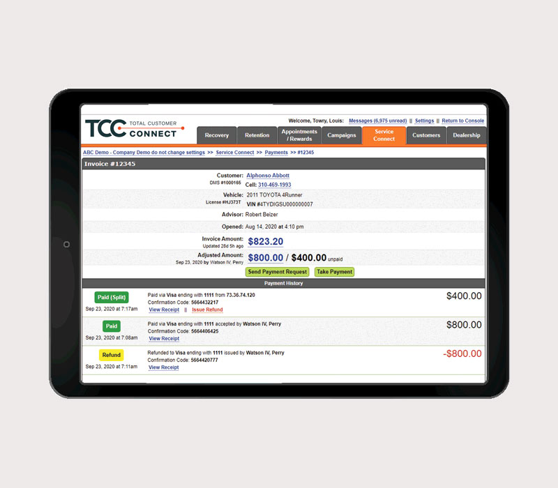 Total Customer Connect Mobile Payment on Tablet