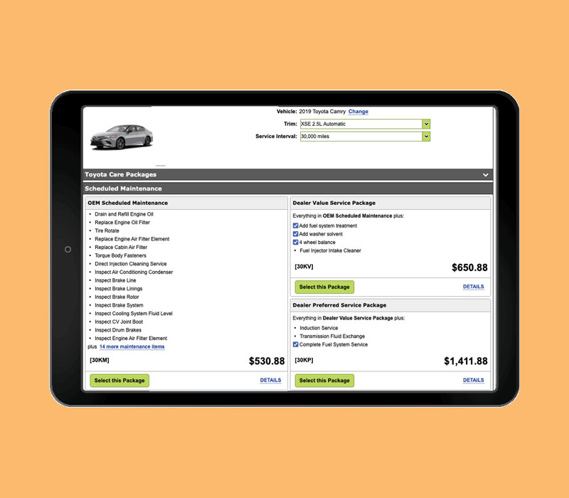 Customer Service Menu for Dealership Service Drive