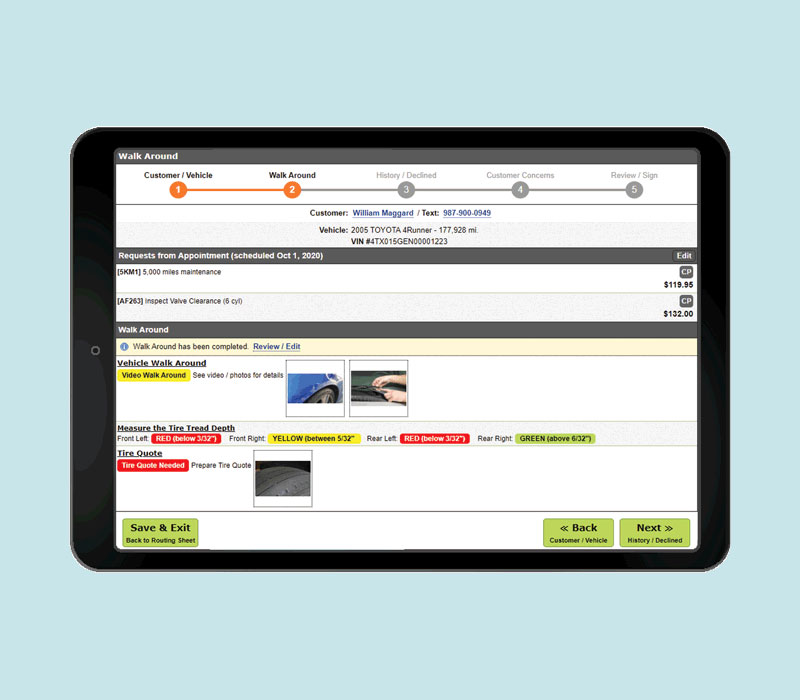 Service Advisors can use a tablet to check in customers in the dealership service lane