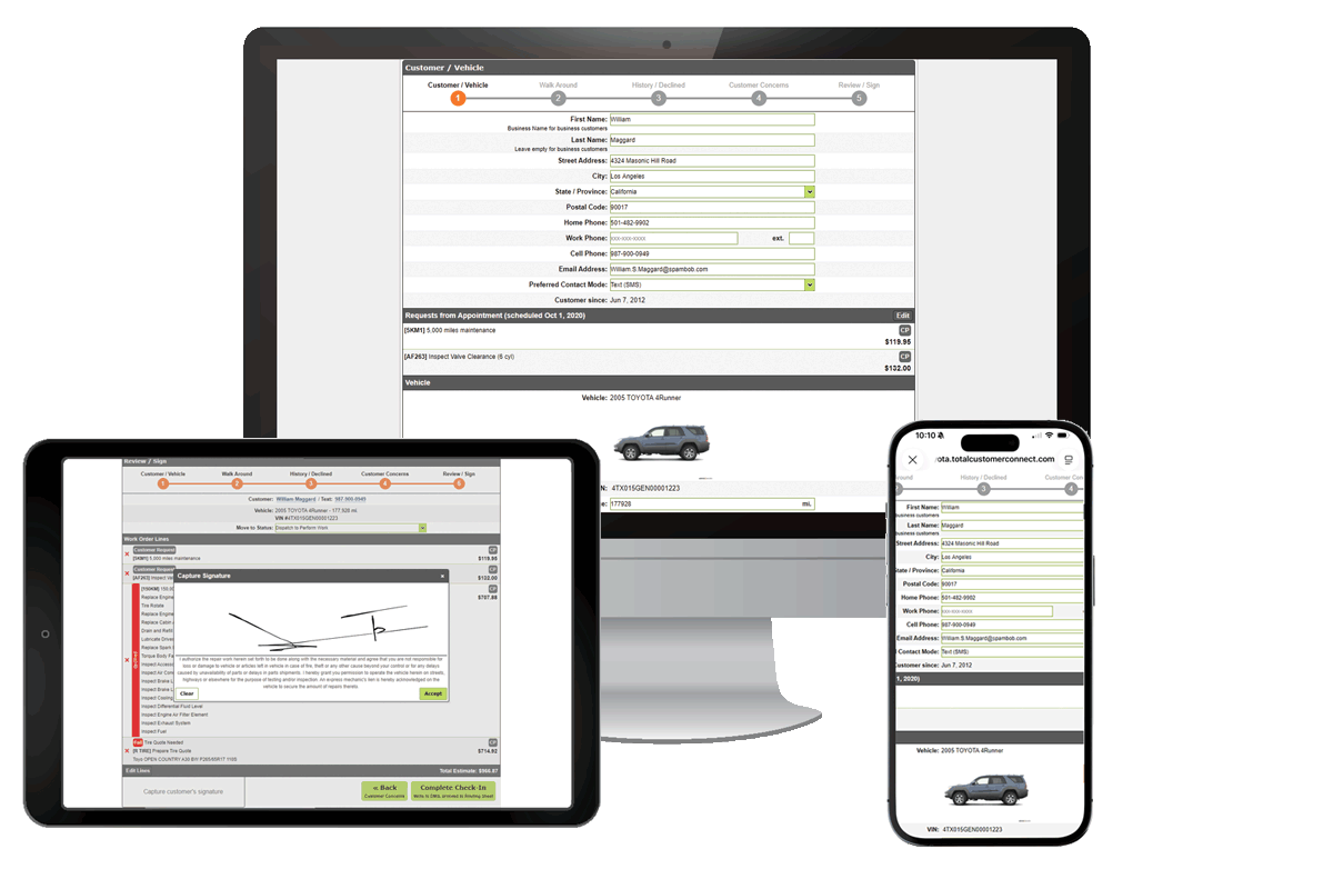 Service Lane Check In with Total Customer Connect